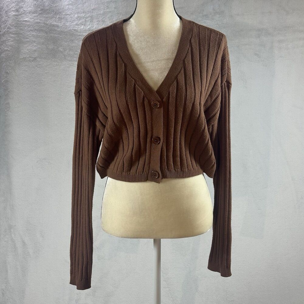 Abound Cropped Women's Size Large Long Sleeve V Neck Brazer Color Brown - Picture 5 of 5